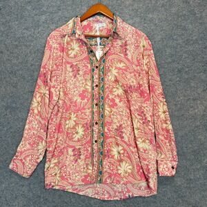 Karma Highway Floral Paisley Button Tunic Shirt Womens XL Rose Graphic Satin NEW